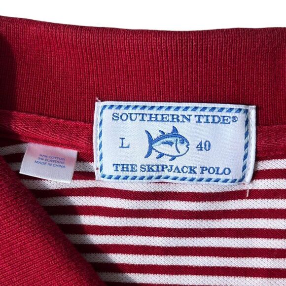 Southern Tide The Skipjack Polo Red / White Stripe Men's Large (L) - Picture 3 of 6